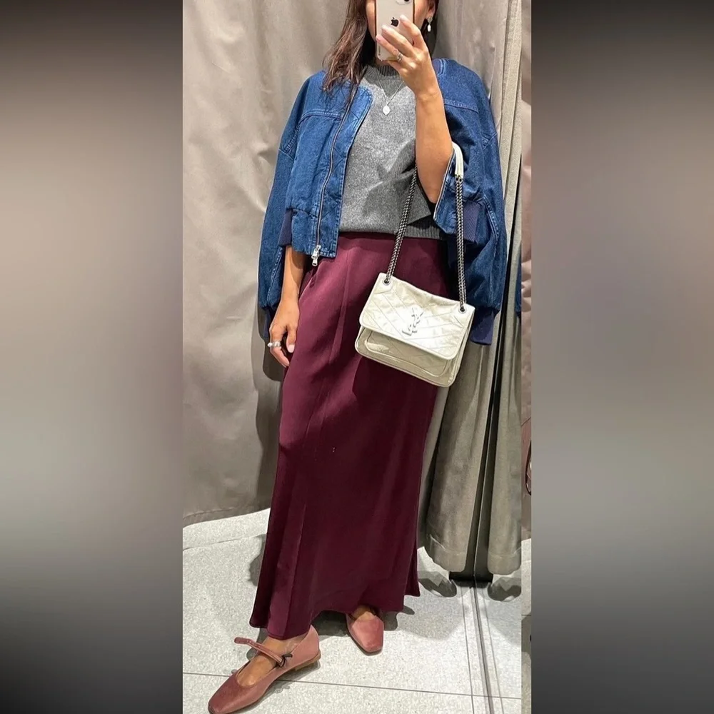 ZARA SATIN EFFECT LONG/ MAXI SKIRT - Picture 10 of 15